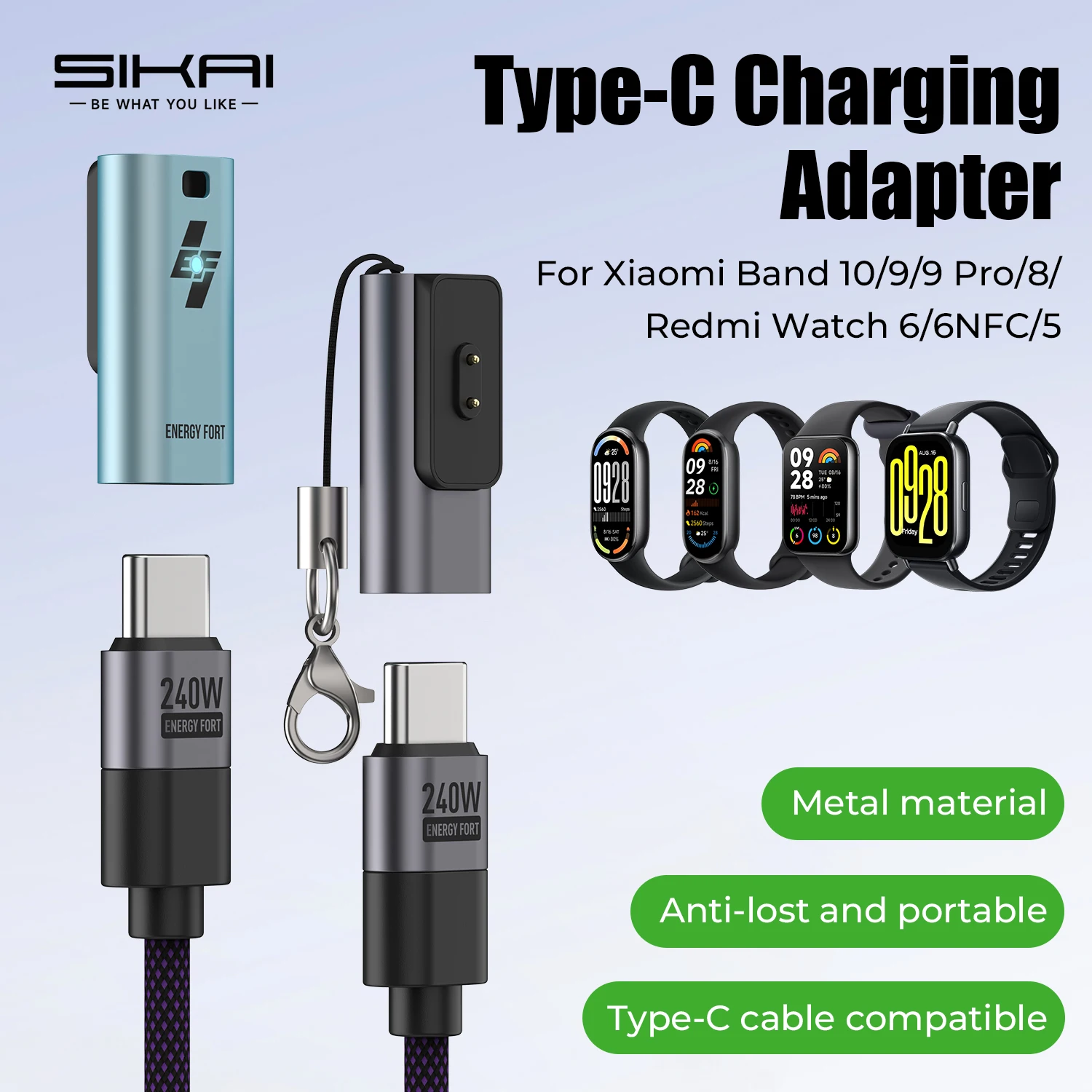 Watch Charger Adapter USB-C Charging Connector Type C Fast Charging Cable for Xiaomi Xiaomi Band 10/9/8  Redmi Watch 6 NFC/6/5