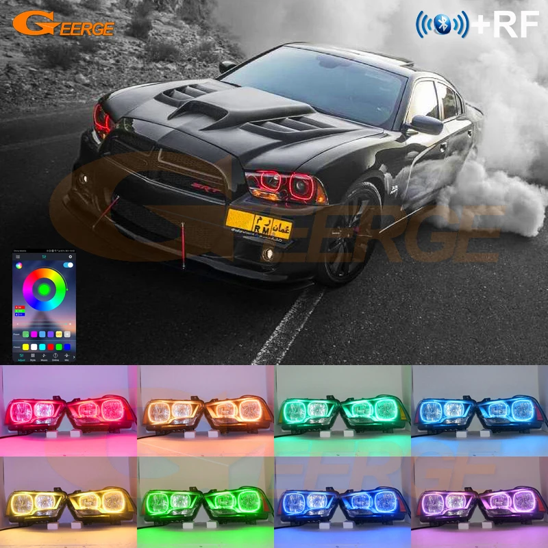 For Dodge Charger 2011 2012 2013 2014 Bluetooth App RF Remote Control Ultra Bright Multi-Color RGB Led Angel Eyes Halo Rings Kit