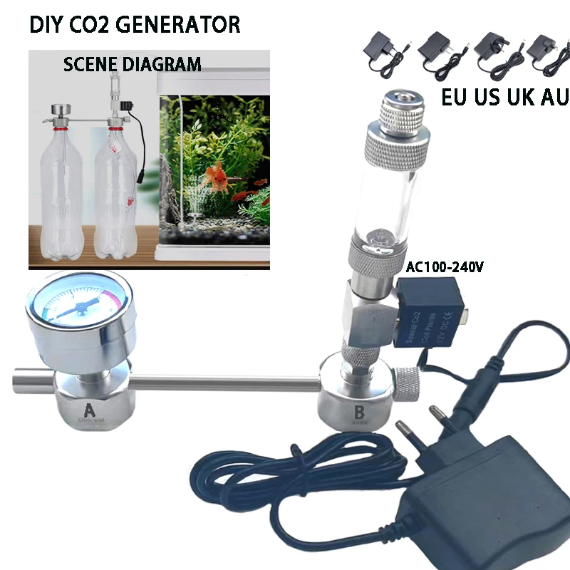 Aquarium DIY CO2 Generator System Kit CO2 Generator, Bubble Counter Diffuser with Solenoid Valve, For / Aquatic Plant Growth