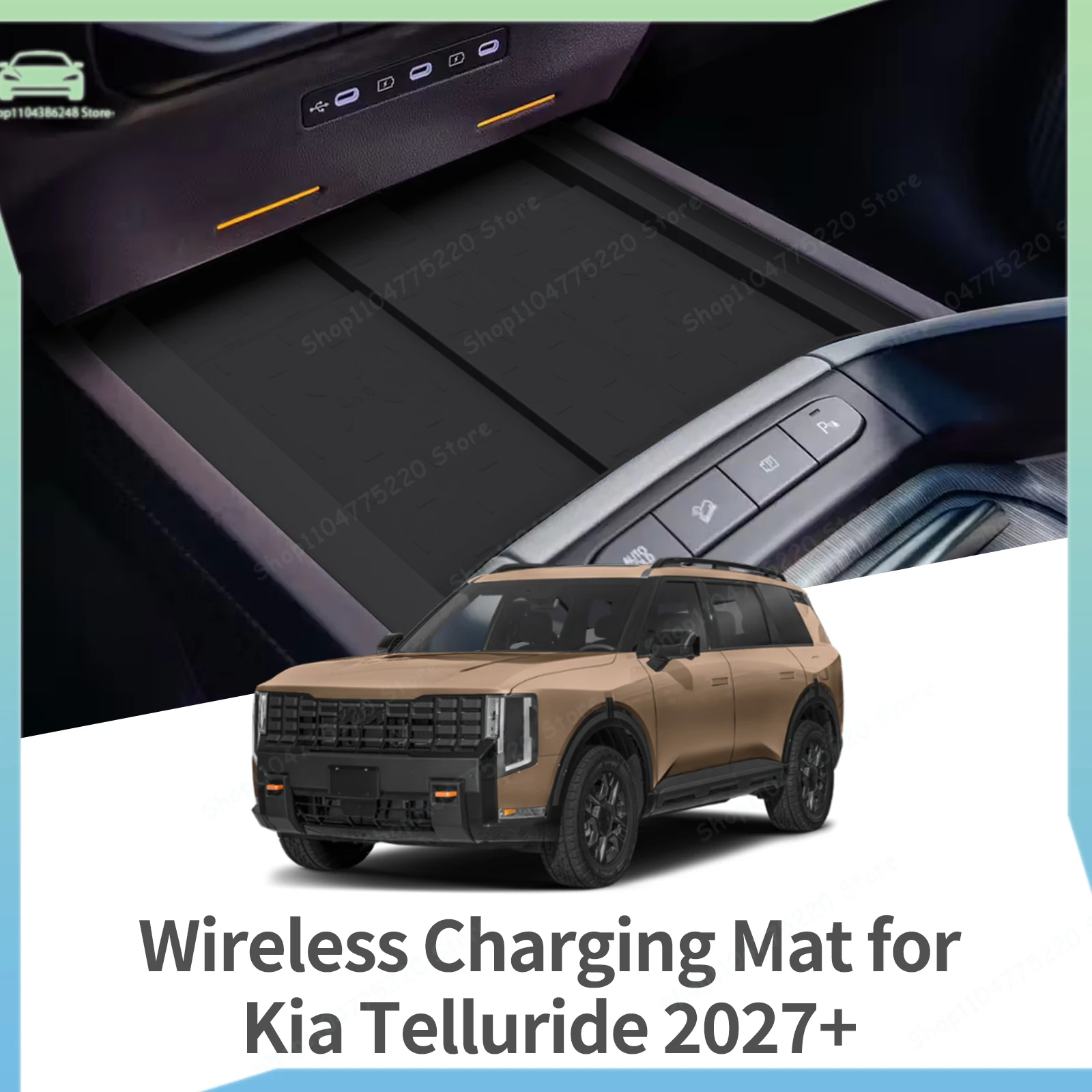 For Kia Telluride 2027+ (2nd Gen) Car Anti Dirt Pad Silicone Mobile Wireless Charge Anti-Slip Mats Interior Accessiories Black