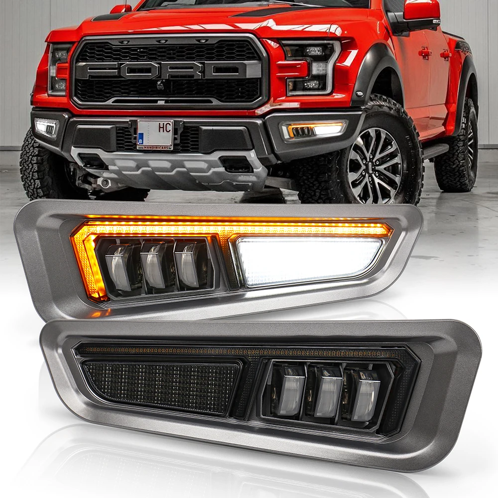 MOVOTOR Led Fog Lights with Sequential Amber Turn Signal DRL Bumper Fog Driving Lights For Gen 2 Ford F150 Raptor