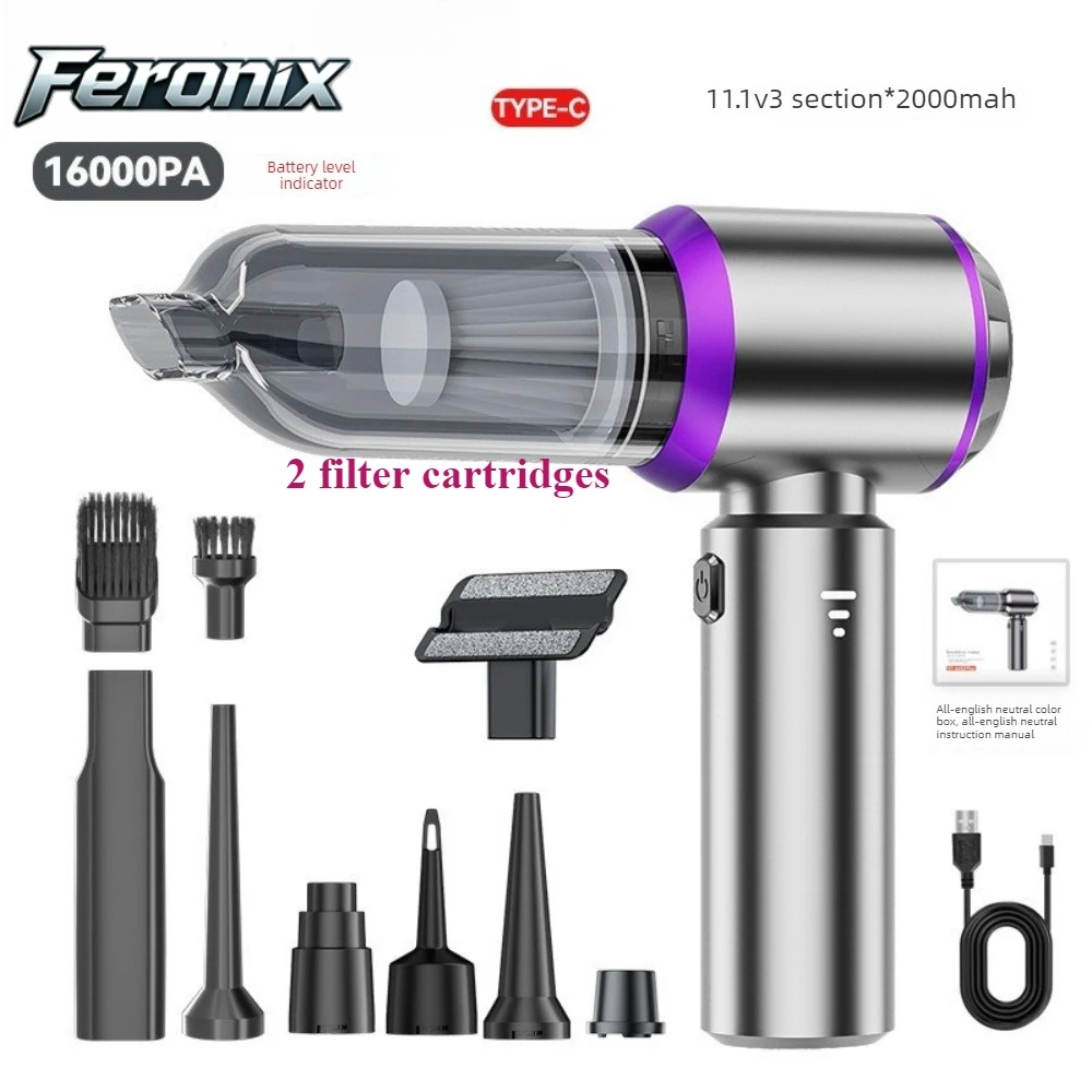 Feronix 16000Pa Wireless Car Vacuum Cleaner USB Charging 2000mAh Strong Suction Portable Car Integrated Blowing&Suction Machine