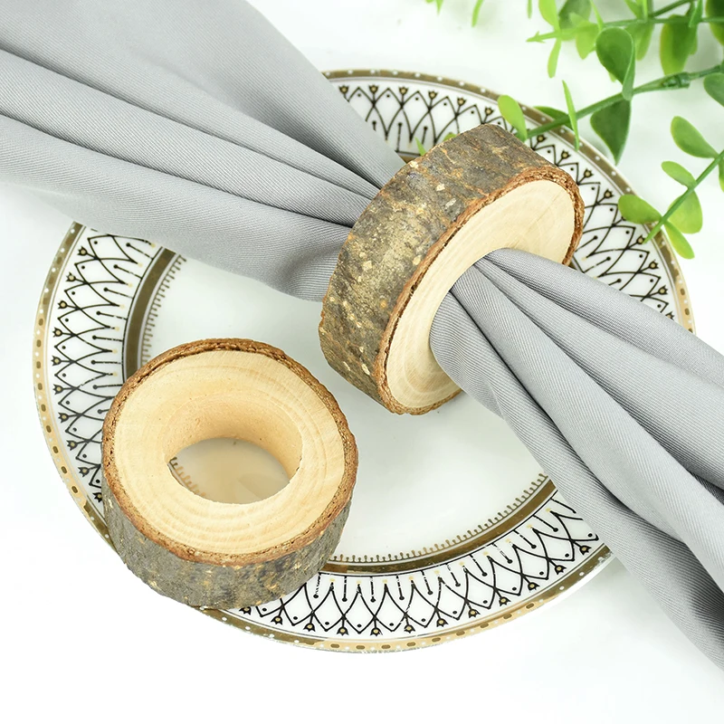 Creative Natural Wooden Serviette Holders Napkin Rings Wedding Birthday Party Table Decoration Vintage Bark Stump Craft Ornament