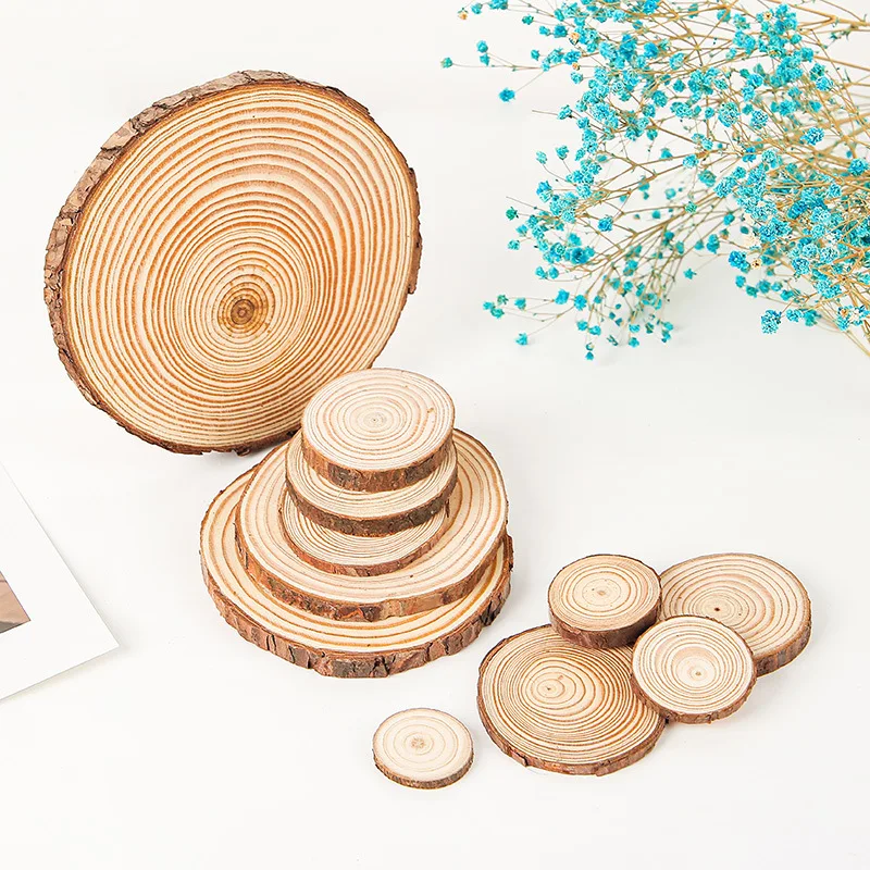 5Pcs Natural Pine Round Unfinished Wood Slices Circles with Tree Bark Log Discs DIY Crafts Wedding Party Painting 3-12cm Thick