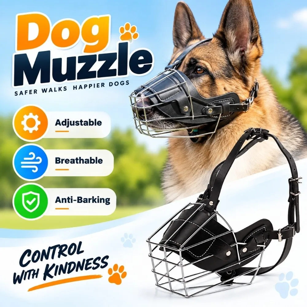 Adjustable Dog Muzzle Anti-Barking Breathable Basket Muzzle Anti-Indiscriminate Eating Anti-Bite Pet Mouth Mask Medium Dog