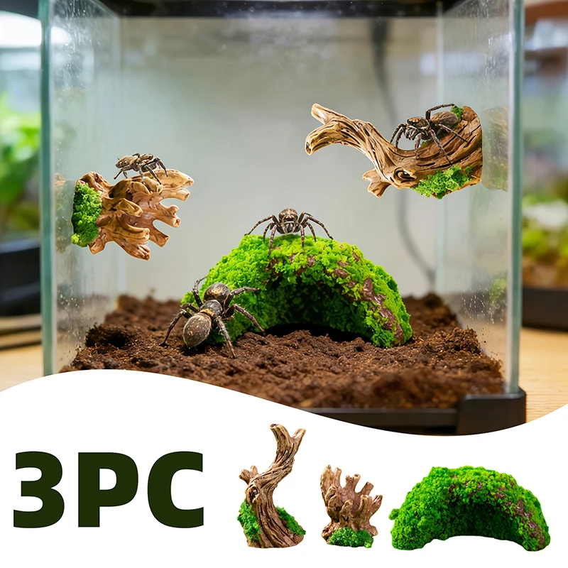 3Pcs Realistic Hollow Branch Reptile Amphibian Habitat Hideout Tree Hideouts For Spiders Hermit Crabs Climbing Terrarium Decor