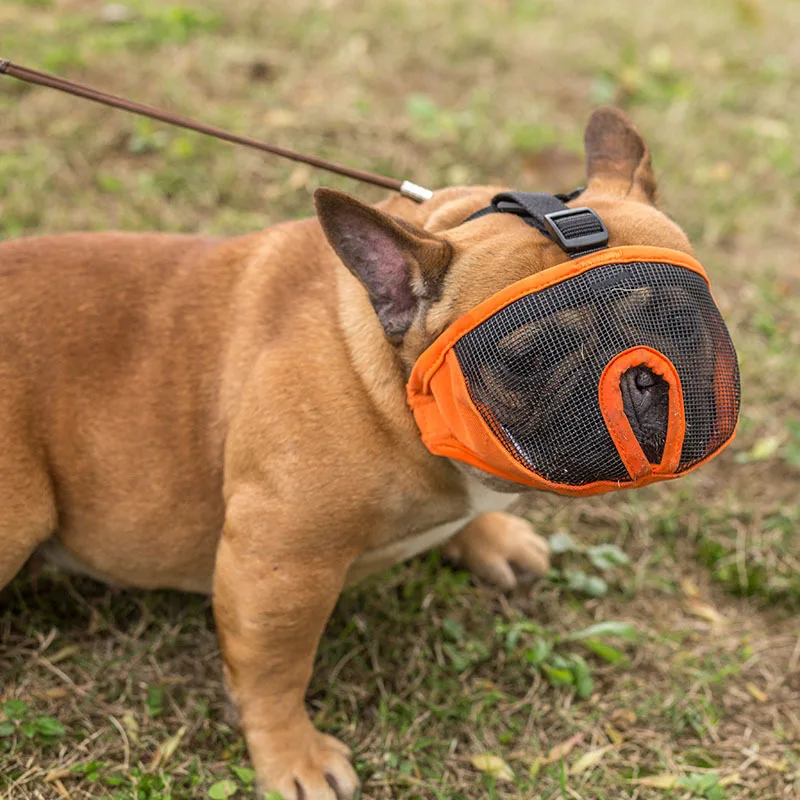 Adjustable Soft Mesh Dog Muzzle for Short Snout Bulldog Pug Breathable Anti Biting Barking Mouth Cover Comfortable Pet Muzzle