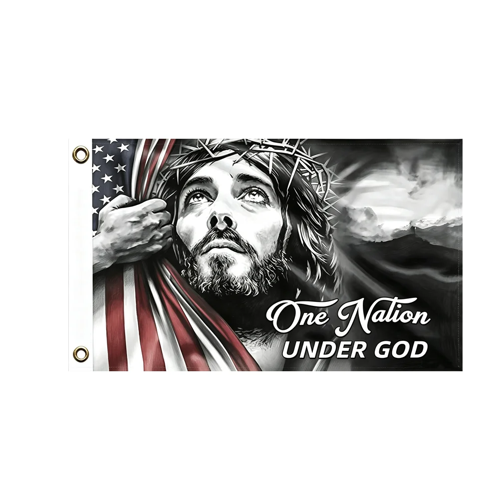 One Nation Under God Jesus American Flag 2x3ft 3x5ft Religious Faith Polyester Banner Wall Hanging For Church Dorm Home Decor