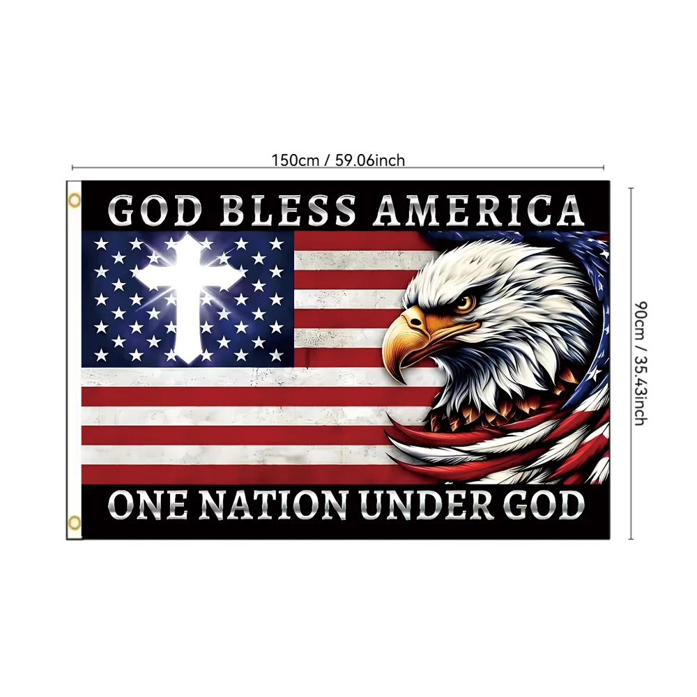 God Bless America Flag with Eagle&Cross 2x3ft 3x5ft USA Patriotic Banner 