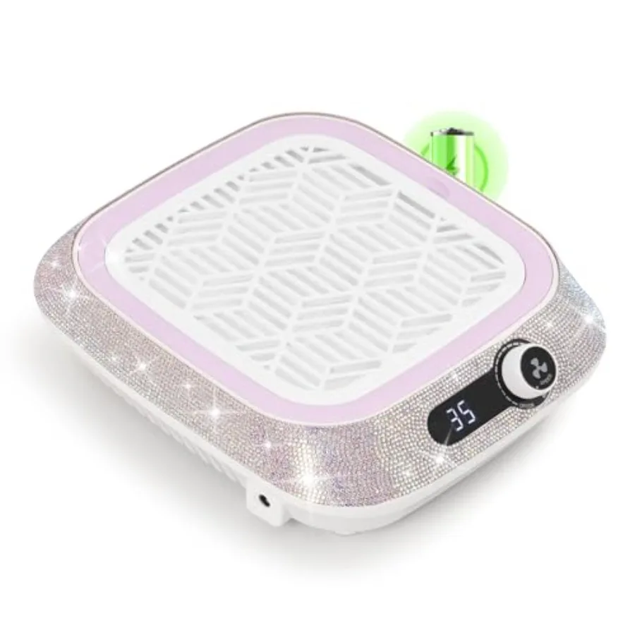 Cordless Nail Dust Collector 450Pa Suction 3500 RPM Reusable HEPA Filter Compact Light Weight for Salon Home Use Pink