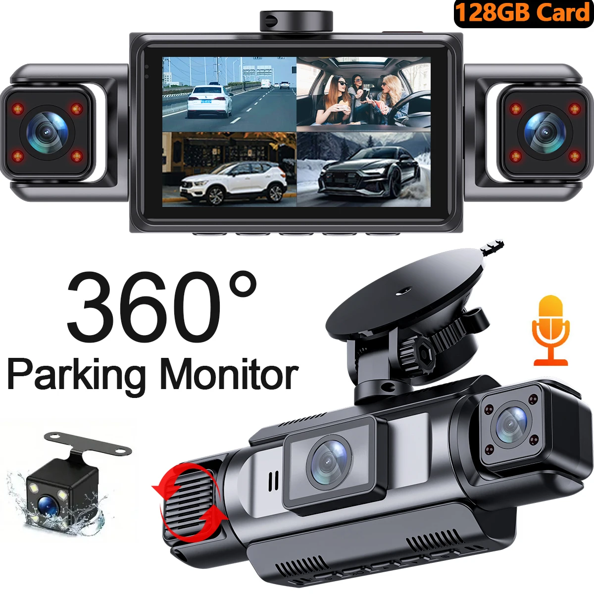 DashCam Car DVR Video Recorder 4 Channels 360° WIFI Front Inside Rotatable Rear View Camera 24h Parking Monitor Car Dash Cam