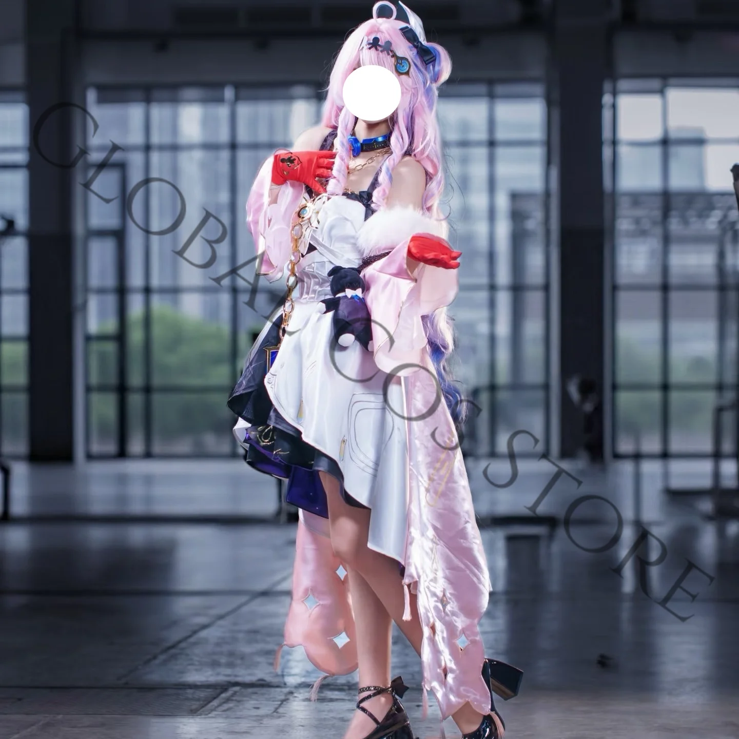 Denia Cosplay Costume Dress with Pink Cape Purple Layers & Black Bear Toy Set for Halloween Party Game Wuthering Waves