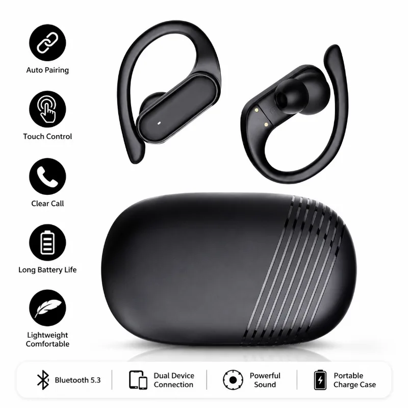 New Hot Mini Wireless Bluetooth Earphone Touch Control HD Stereo Sound Headphone Built-in LED Light Sweatproof Portable Earbuds