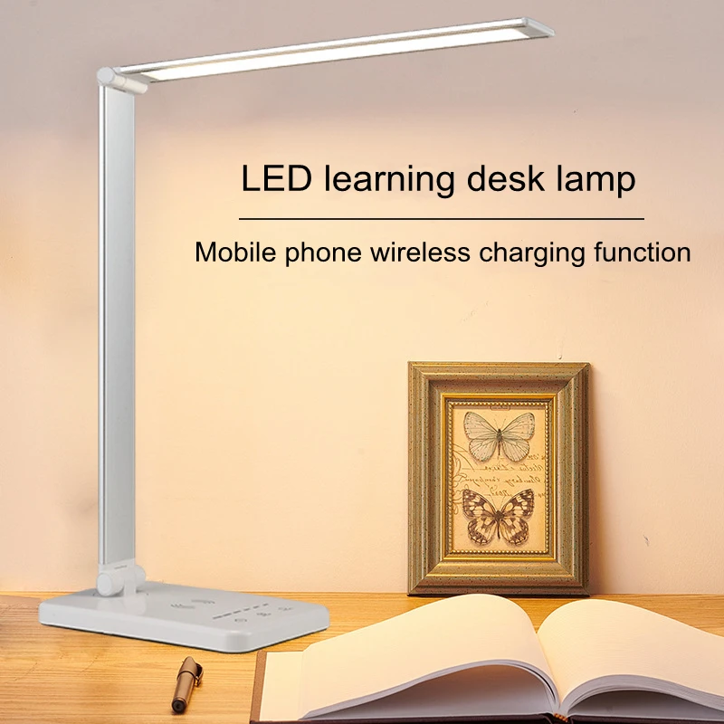 Wireless Charger LED Desk Lamp USB Charging Dimmable Touch Control Eye-caring Table Lights Port For Bedroom Living Room Office 
