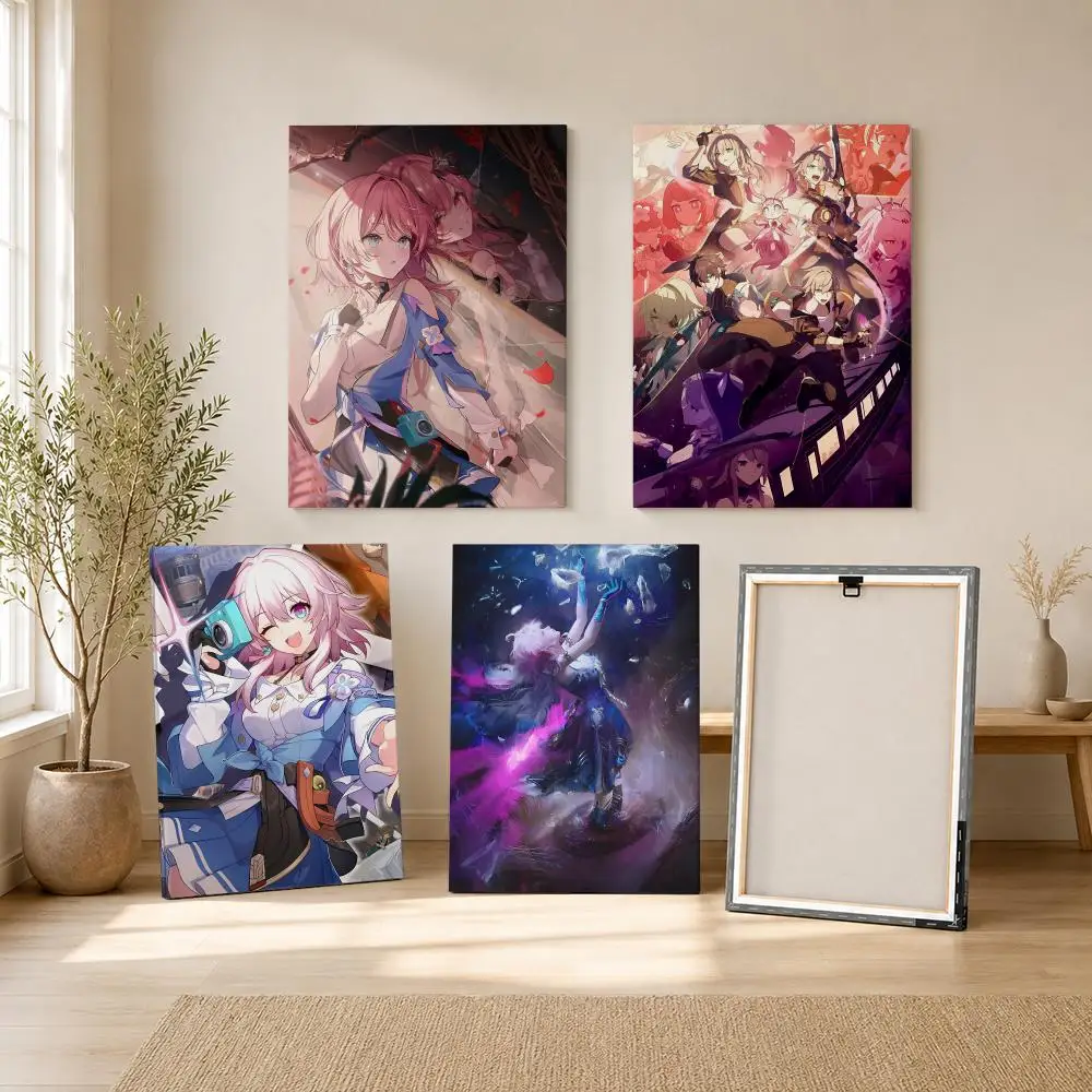 March 7th Honkai Star Rail Framed Painting Ready to Hang Canvas Art Painting Poster for Living Room Bedroom Home Decor Decals