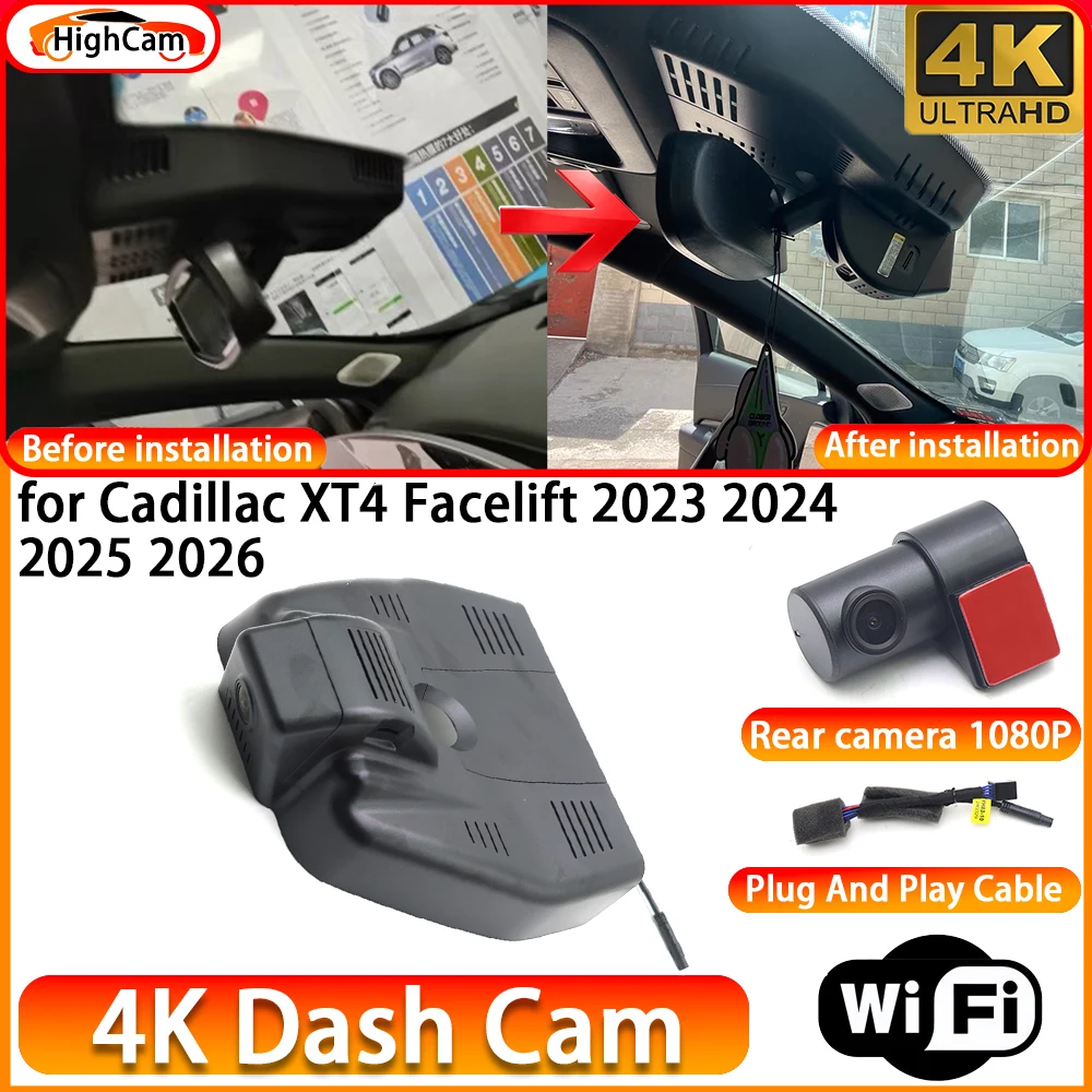 HighCam for Cadillac XT4 Facelift 2023 2024 2025 2026 OEM 4K DVR Dash Cam Front Rear Camera WiFi Video Recorder Plug and Play
