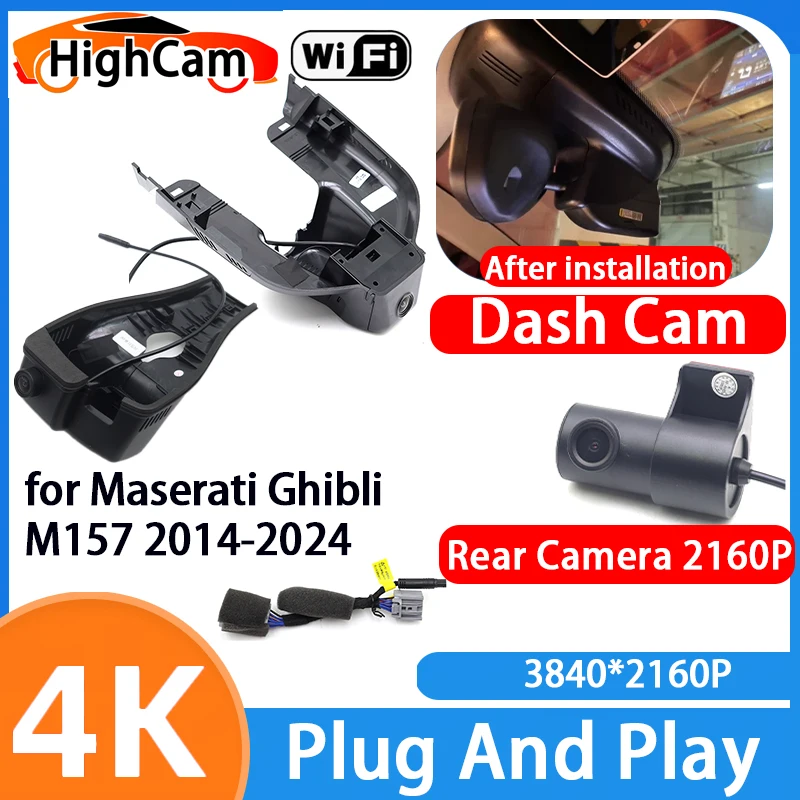 HighCam for Maserati Ghibli M157 2014-2024 4K Wifi 2160P Car DVR Video Recorder Dash Cam Front Rear Camera 170° Wide Angle