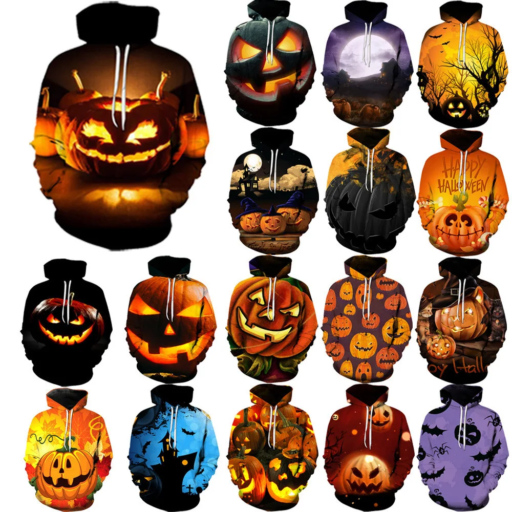 2026 New Halloween Terror Demon Skull 3D Digital Print Men's and Women's Autumn/Winter Hooded Hooded Sweater F