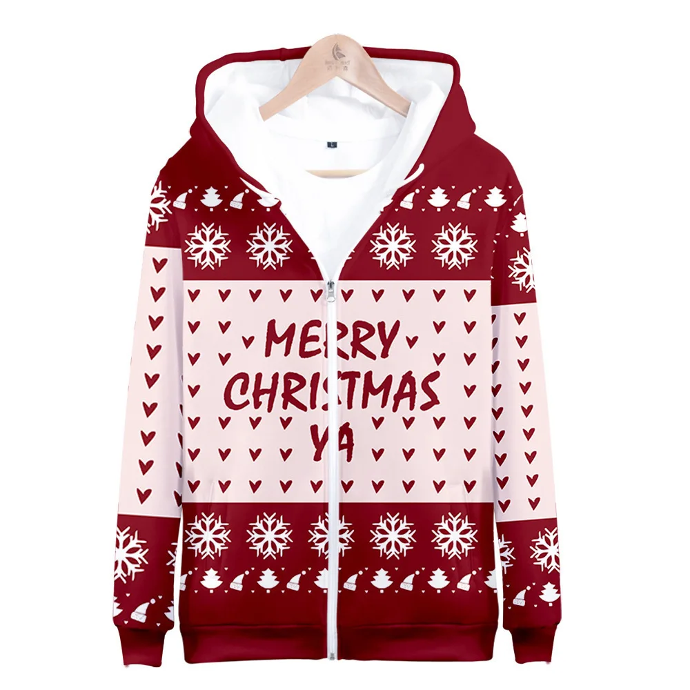 2026 Autumn/Winter Sweater Christmas Zipper Sweater Christmas Hat Saint Snowman Sweater Digital Print Zipper Hoodie Sweater a-1