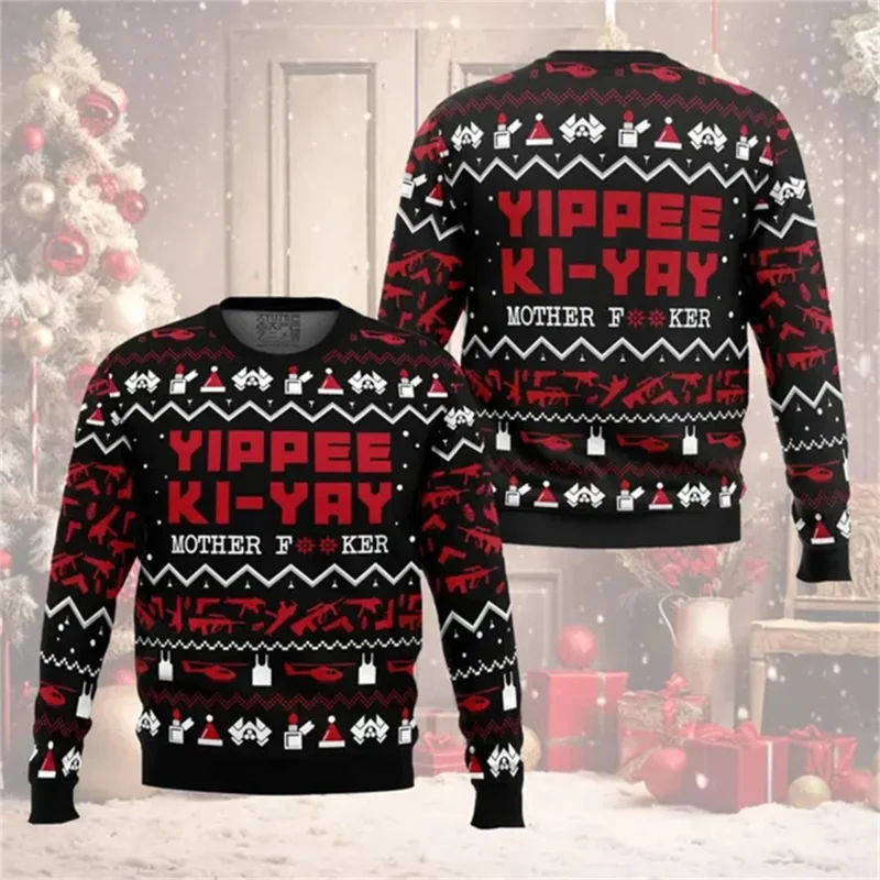 2026 Square Ugly sweater Hans Gruber Christmas sweater 2026 Christmas Party Shirt Men's fashionable pullover, New Year gift