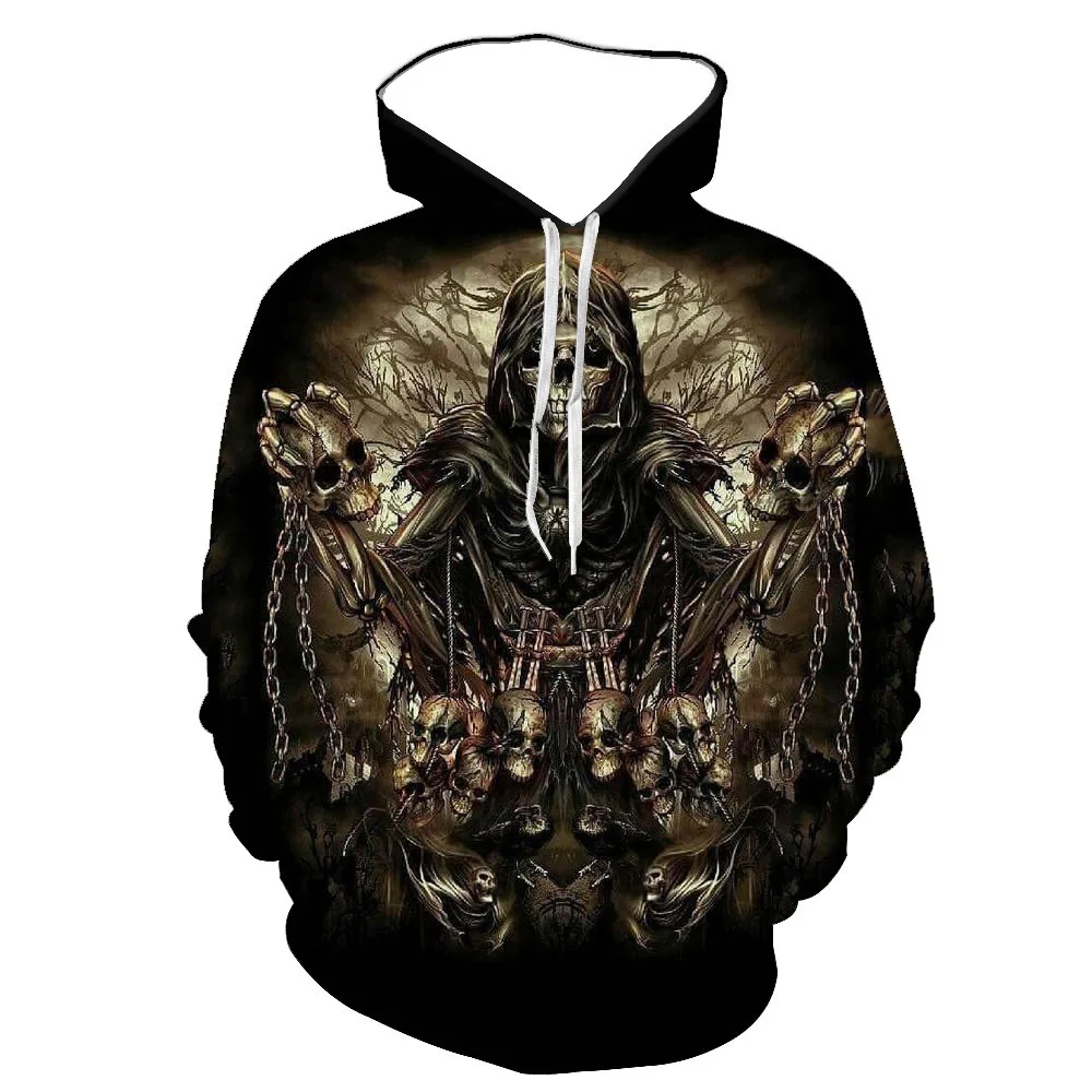 New Halloween Sweater Scary Skull Head Pumpkin 3D Digital Print Men's and Women's Autumn/Winter Hooded Hooded Sweater a087