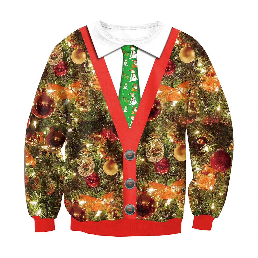 2025 Spring Women's Couple Wear Christmas 3D Digital Printing Round Neck Sweater Christmas Holiday Two Sets of Digital Printing