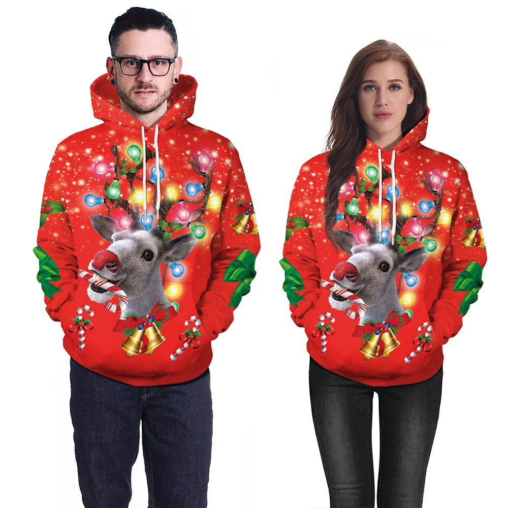 2026 Autumn and Winter Sweater Christmas Sweater Christmas Hat Santa Claus Digital Print Hoodie Sweater Men and Women A034