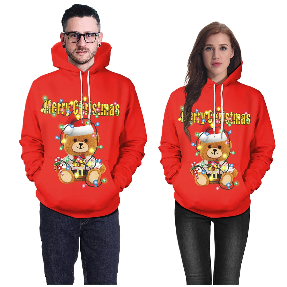 Christmas Festival Digital Printing Couple Sweater Fashion Pullover Hooded Sweater Tops 2026