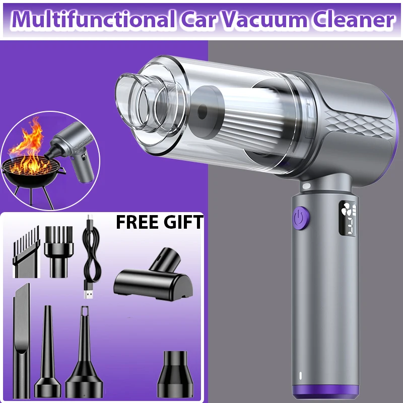 MOBIDEA Cordless Handheld Car Vacuum 20000Pa Blow Suction Inflate Deflate LED Display 3 Gears Type-C PCS Nozzles for Car Home