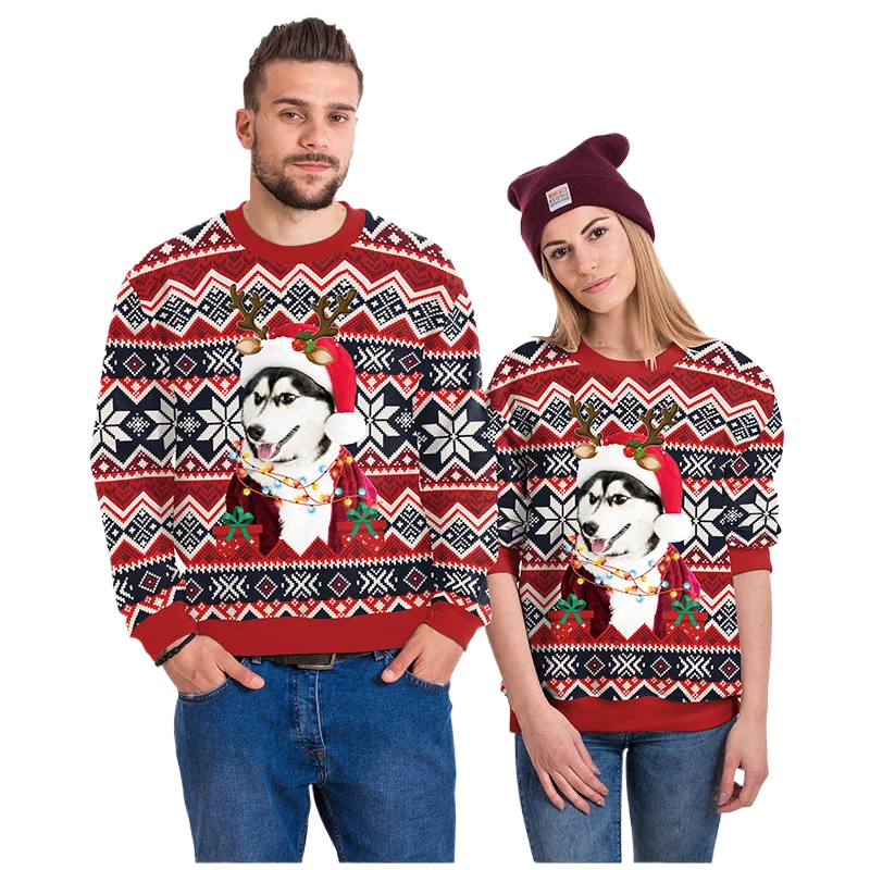 2025 Autumn Christmas New Clothing Men's and Women's Round Neck Digital Printing Couple Sweatshirt