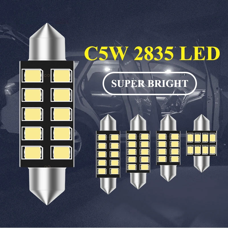 1x 31/36/39/41mm Festoon C5W LED C10W Canbus Interior Lighting Error Free 2835 SMD License Plate LED Reading Bulbs Dome Lamps