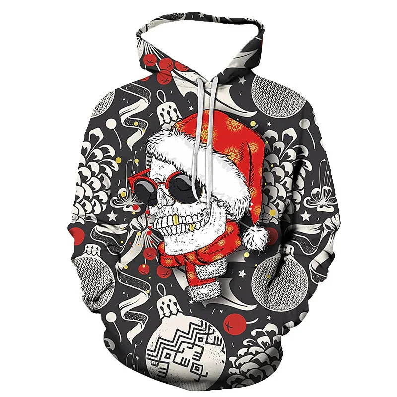 2026 Autumn and Winter Sweater Christmas Sweater Christmas Hat Holy Hole Digital Printed Hoodie Sweater Men and Women A
