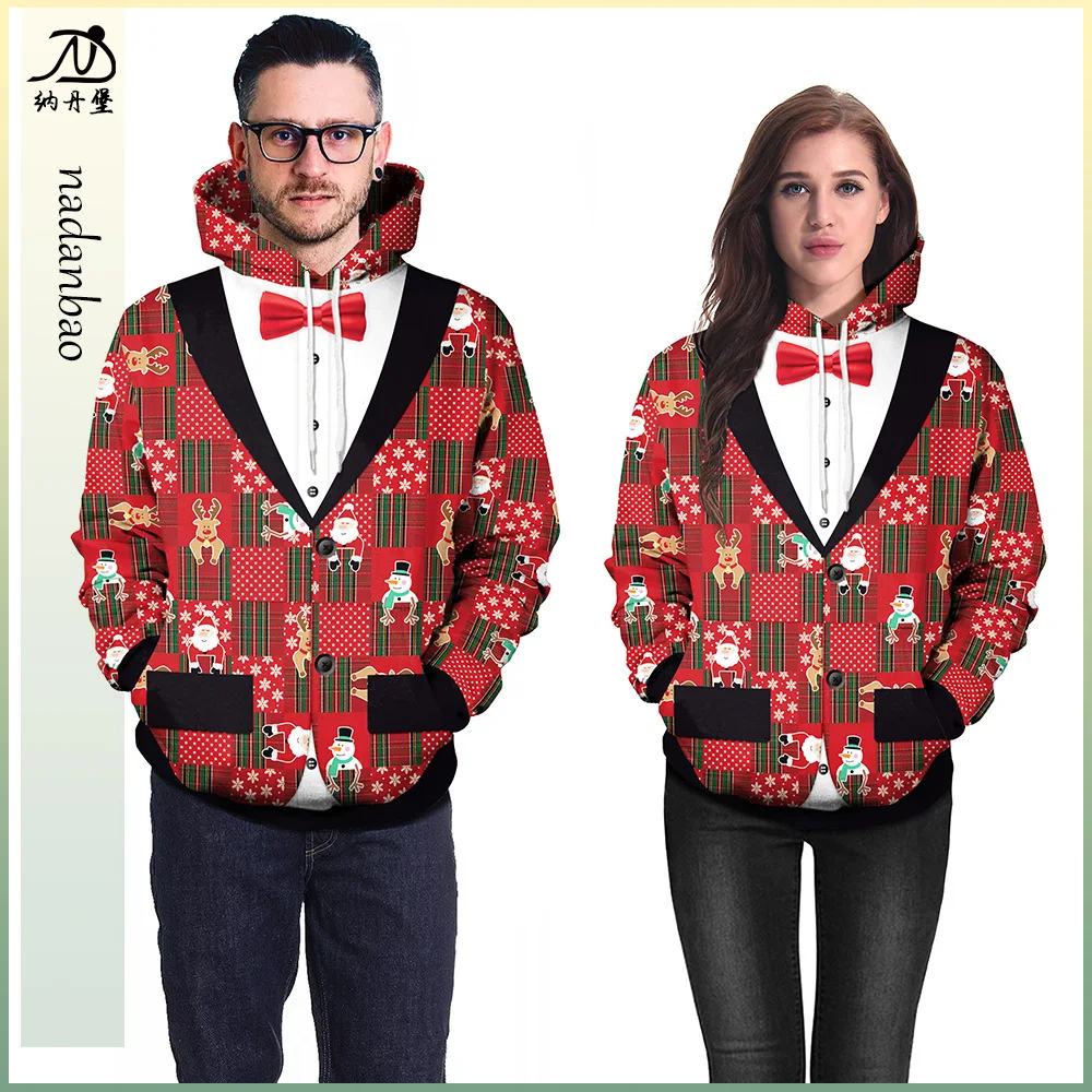 Christmas Clothing New Long sleeved Digital Sweater Pullover Christmas Couple Hooded Sweater 2025