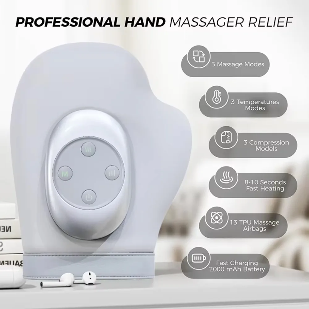 Wireless Hand Massager, 3‑Level Heating Smart Air Compression Hand Warmer, 3 Modes & 3 Timing Settings for Hand Relaxation