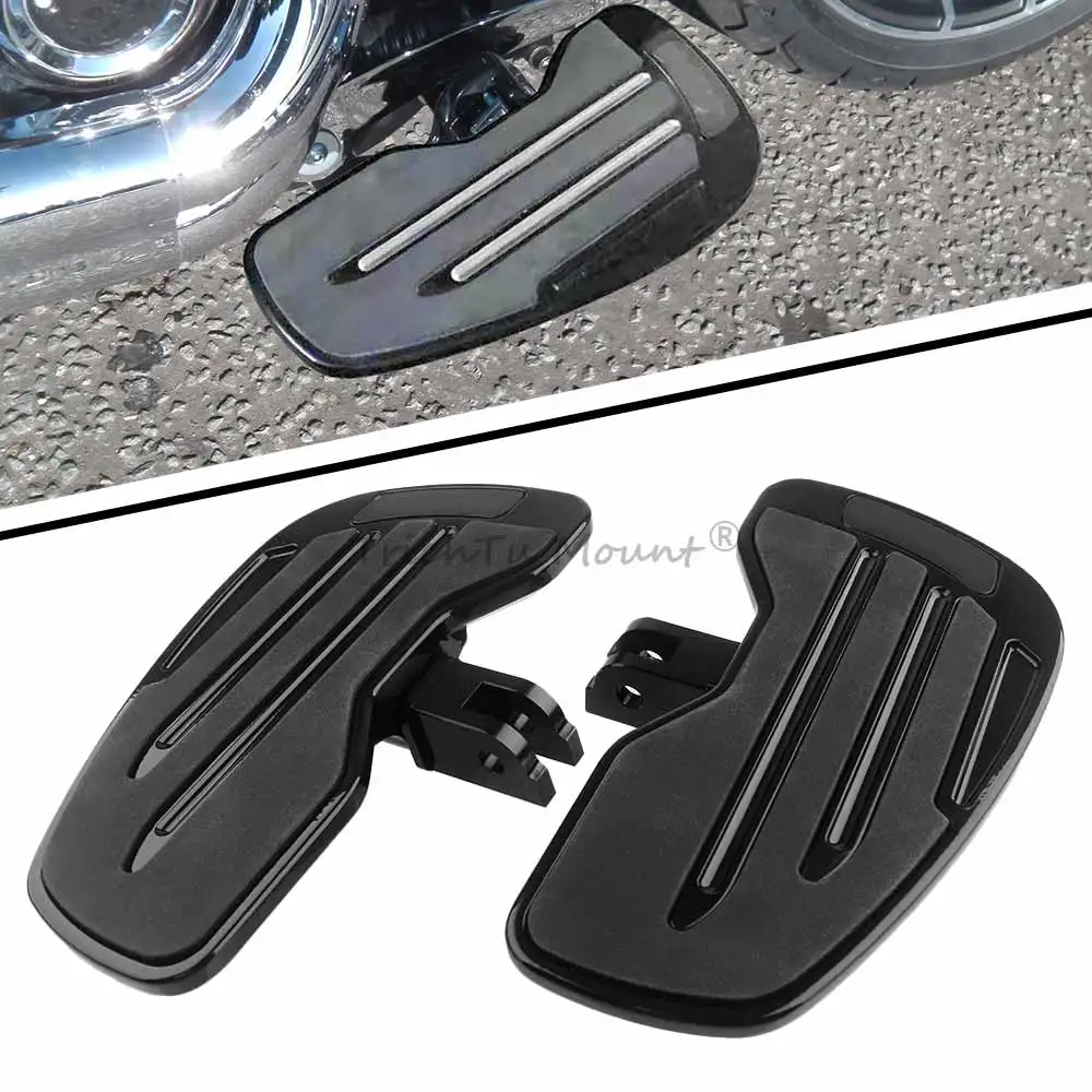 1 Pair Black Driver Footrest Wide Floorboard For Harley Softail Fat Street Bob Breakout Low Rider Sport Glide 2018+ Foot Pegs