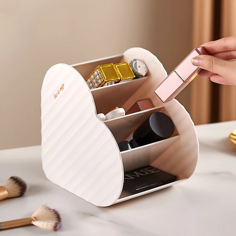 Heart Shaped Makeup Brushes Lipsticks Storage Box for Vanity Table Cosmetics Sorting School Office Stationery Organizer Tools