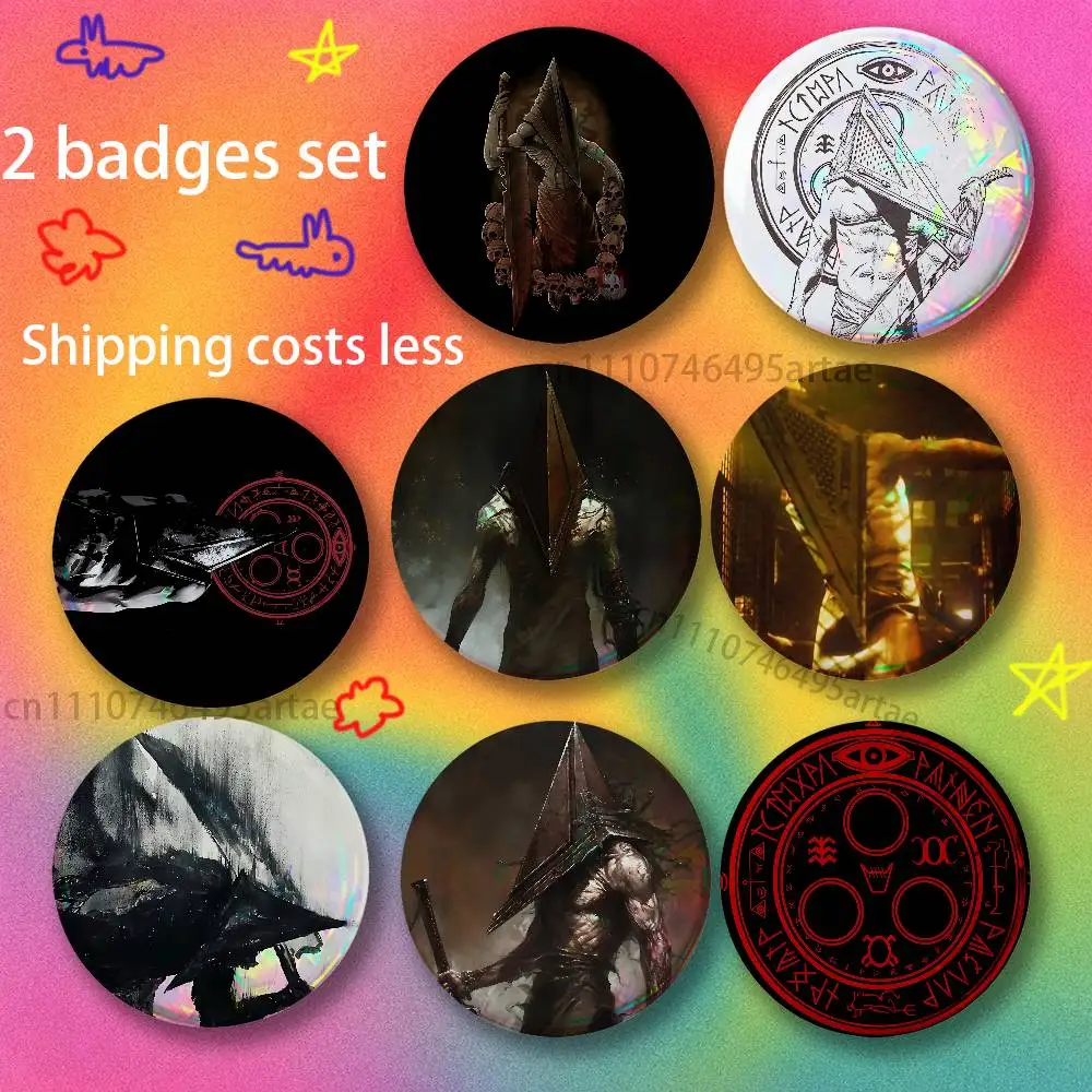 S-Silent Hill 2 P-Pyramid Head 2-piece set Pins Backpack Clothes Jewelry Accessories Cartoon Round Brooch Button Badge Gifts