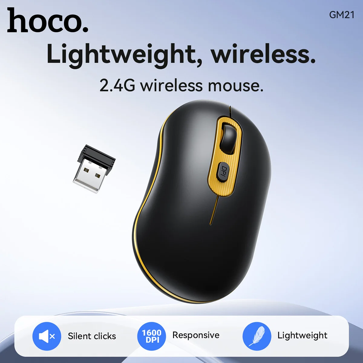 HOCO 2.4G Wireless Mouse Ergonomic 1600 DPI Ergonomics Mouse For Home Business Office USB Silent Mouse For Laptop Notebook PC