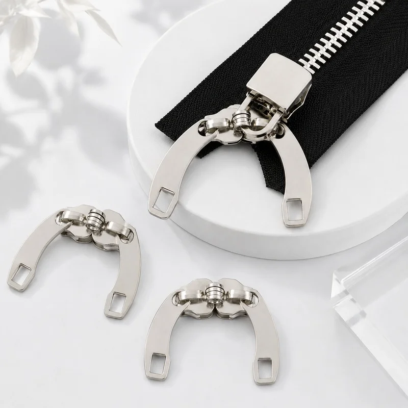 5-20Pairs 5-10# Metal Zipper Head with Lock Hole for Nylon Zips Suitcase Backpack Puller Repair Kit Garment Sewing Accessory Set