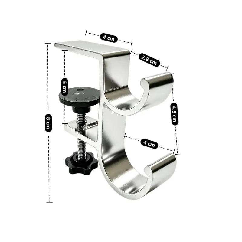 2PCS Aluminum Alloy Desk Edge Double Hook No Drilling Strong Load-bearing Office Desk Storage Artifact Hanging Bag Hook