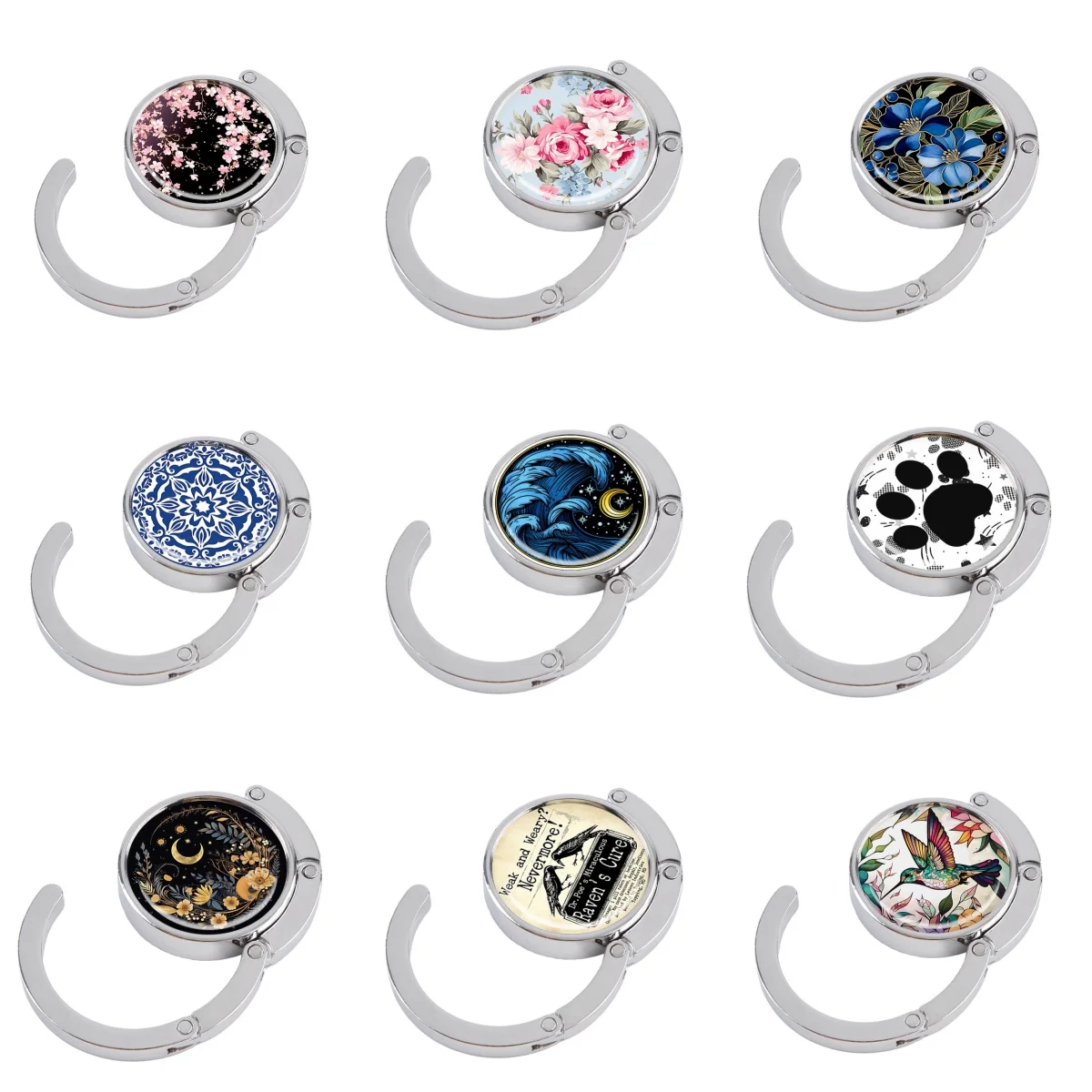 Art Waves Fashion Handbag Hooks Folding Metal Table Bag Holders Portable Purse Hangers Parts Accessories Non-Slip Hooks