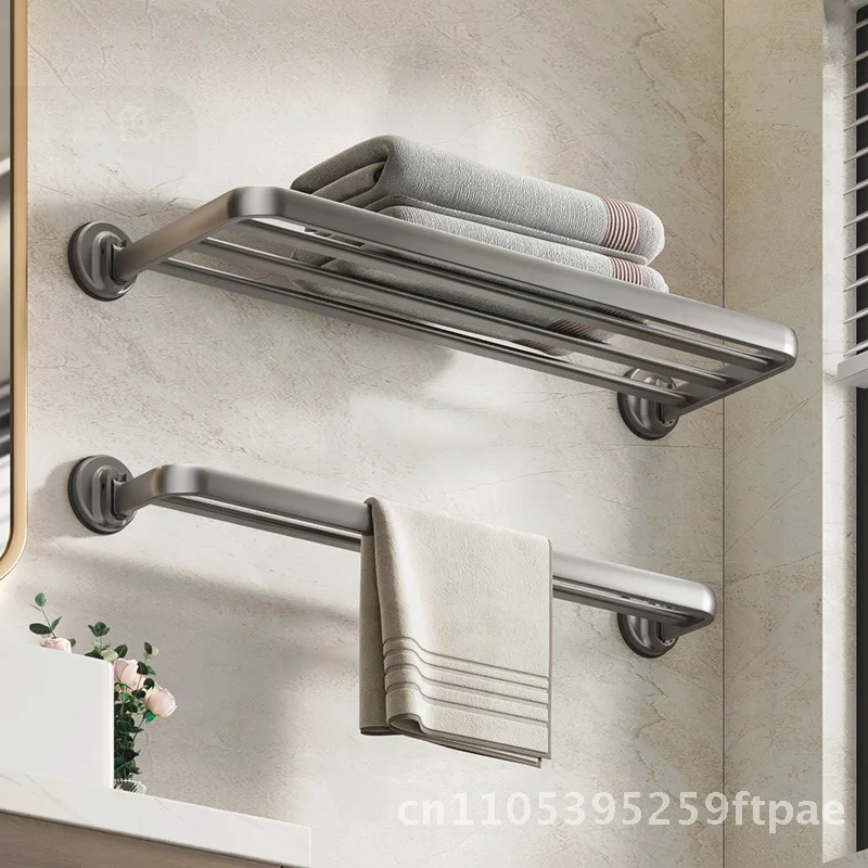 Punch-Free Bathroom Towel Rack Suction Cup Powerful Wall Hanging Folding Towel Rod Aluminum Alloy Single Double Layer Available