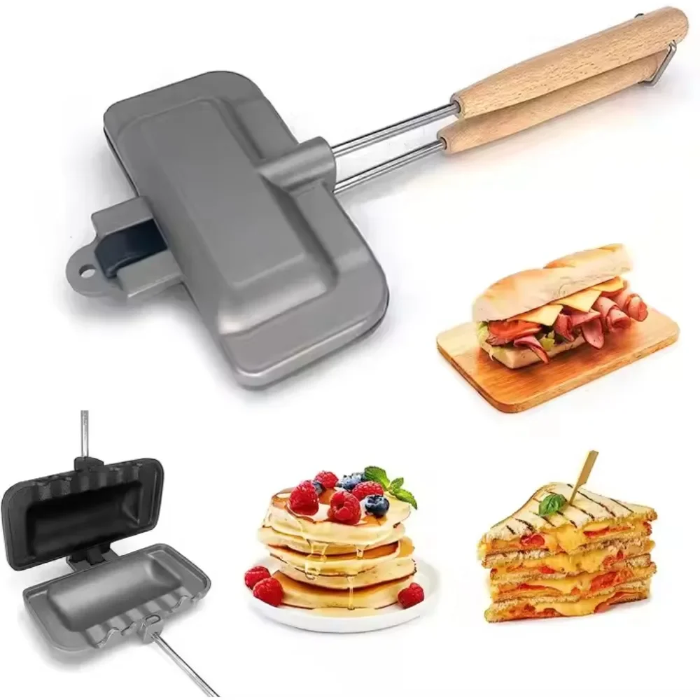 Double-Sided Sandwich Pan Non-Stick Coating Foldable Grill Frying Pan for Bread Toast Household Breakfast Machine Pancake Maker