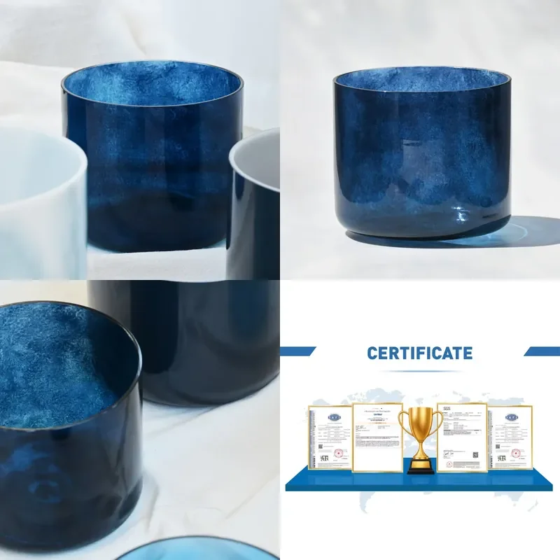 【CHIMU HOME】 for SUCCESS Quartz High Quality Crystal Singing Bowls Sound Meditation Deep Sea Blue Crystal Alchemy Singing