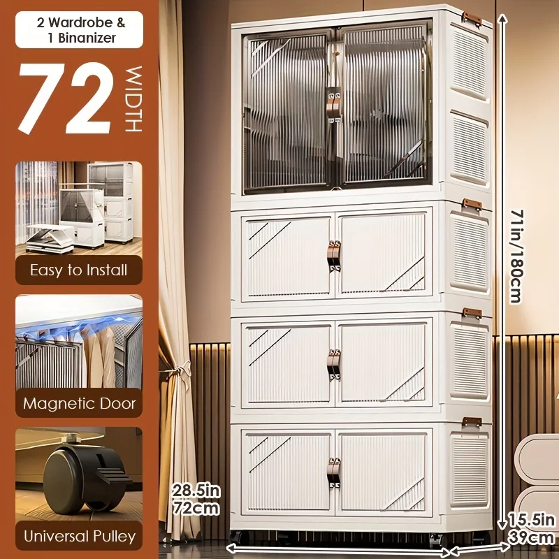 Multi Layer Storage Cabinets with Wheels And Magnetic Doors - Waterproof And Foldable Storage Boxes with Exquisite Appearance