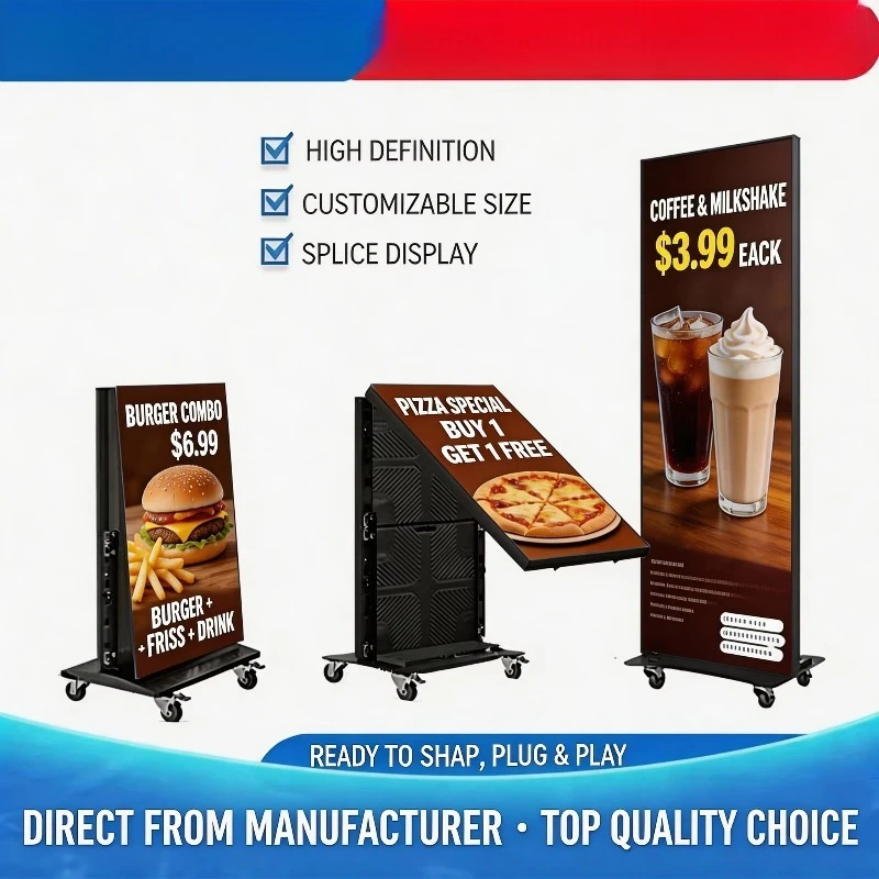 P2.5/P2.0 Portable Floor Standing Indoor/Outdoor Movable Intelligent Foldable  Advertising Screen HDR10+ IP65 Waterproof