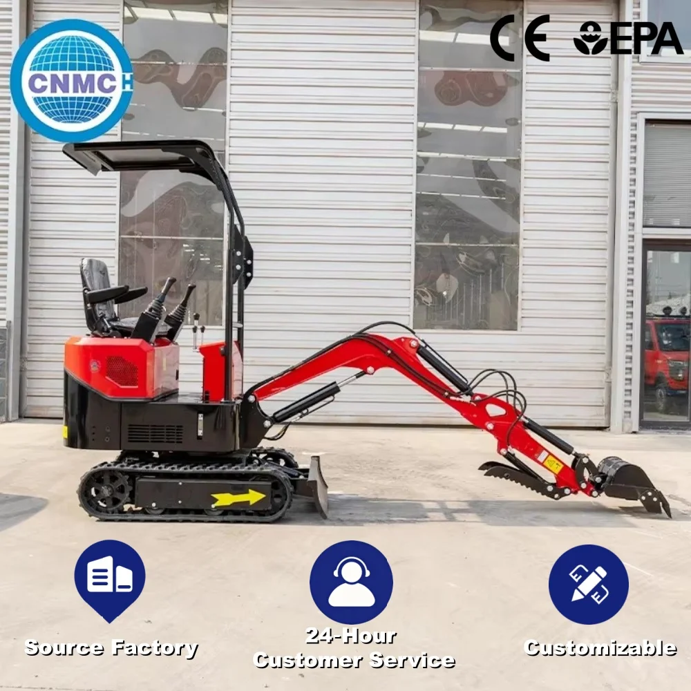 Mini Excavator 1 Ton Compact Crawler Digger Easy Operate Customizable Portable Farm Garden Factory Direct Sales CE EPA Certified