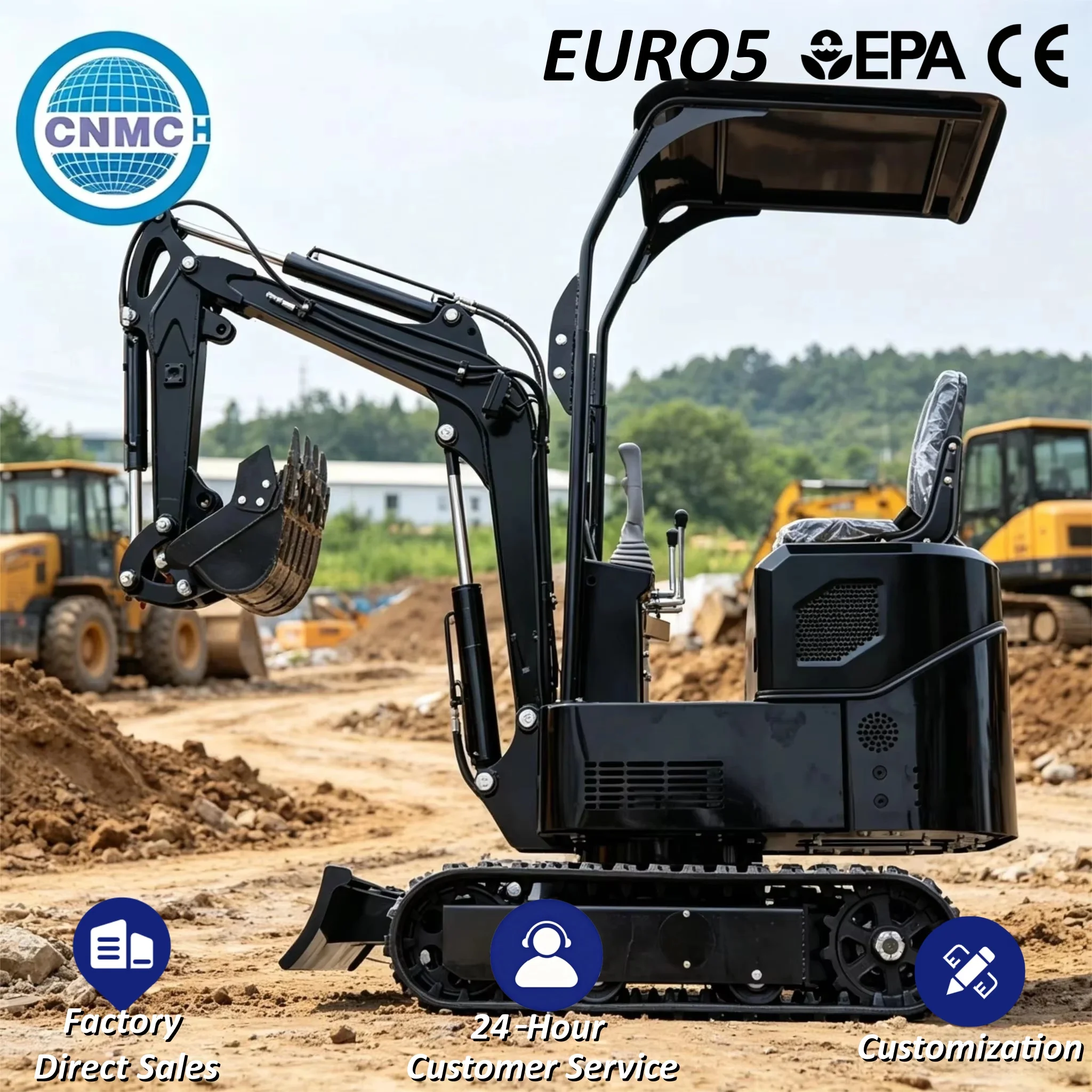 CNM-10CH Mini Excavator 1 Ton Small Digger Crawler Compact Excavator with Attachments CE EPA EURO5 Certified Farm Garden Use