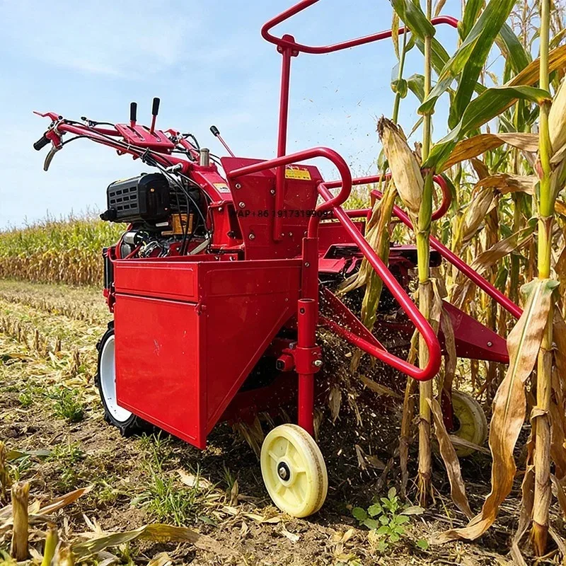 Mini Single Row Corn Harvester with Engine and Straw Chopper for Small Farms