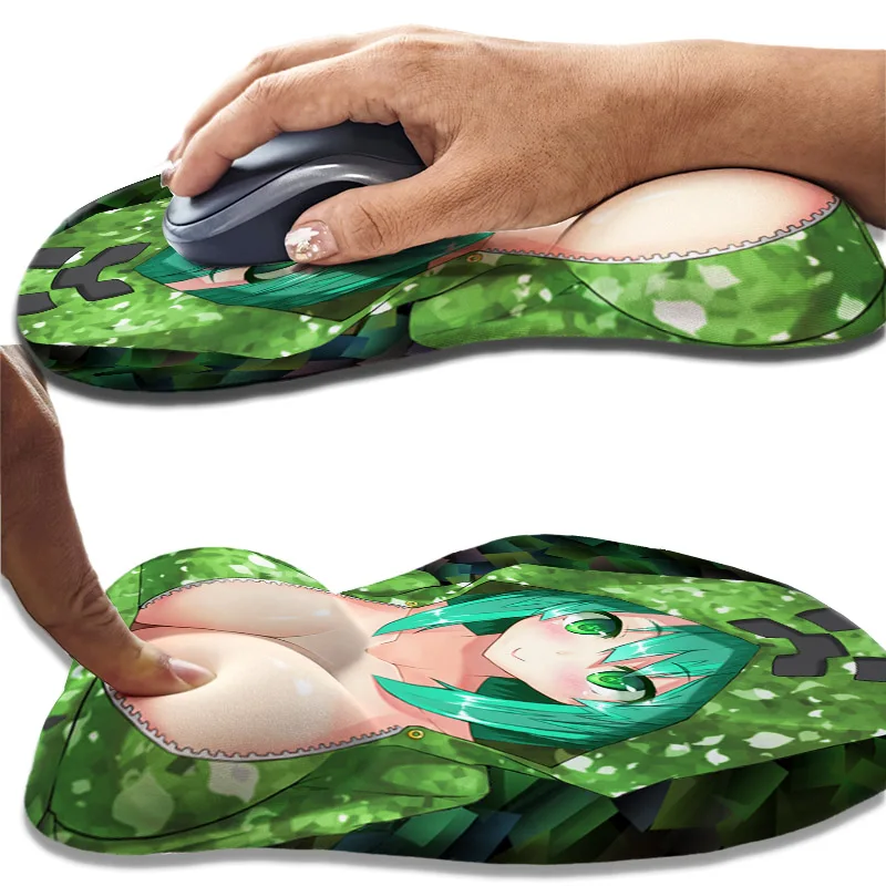 Mosaic Girl Mouse Pads Anime Pixel Style Green Boobies Mousepad with Wrist Support Pc Gamer Full Hentai Breast Mat